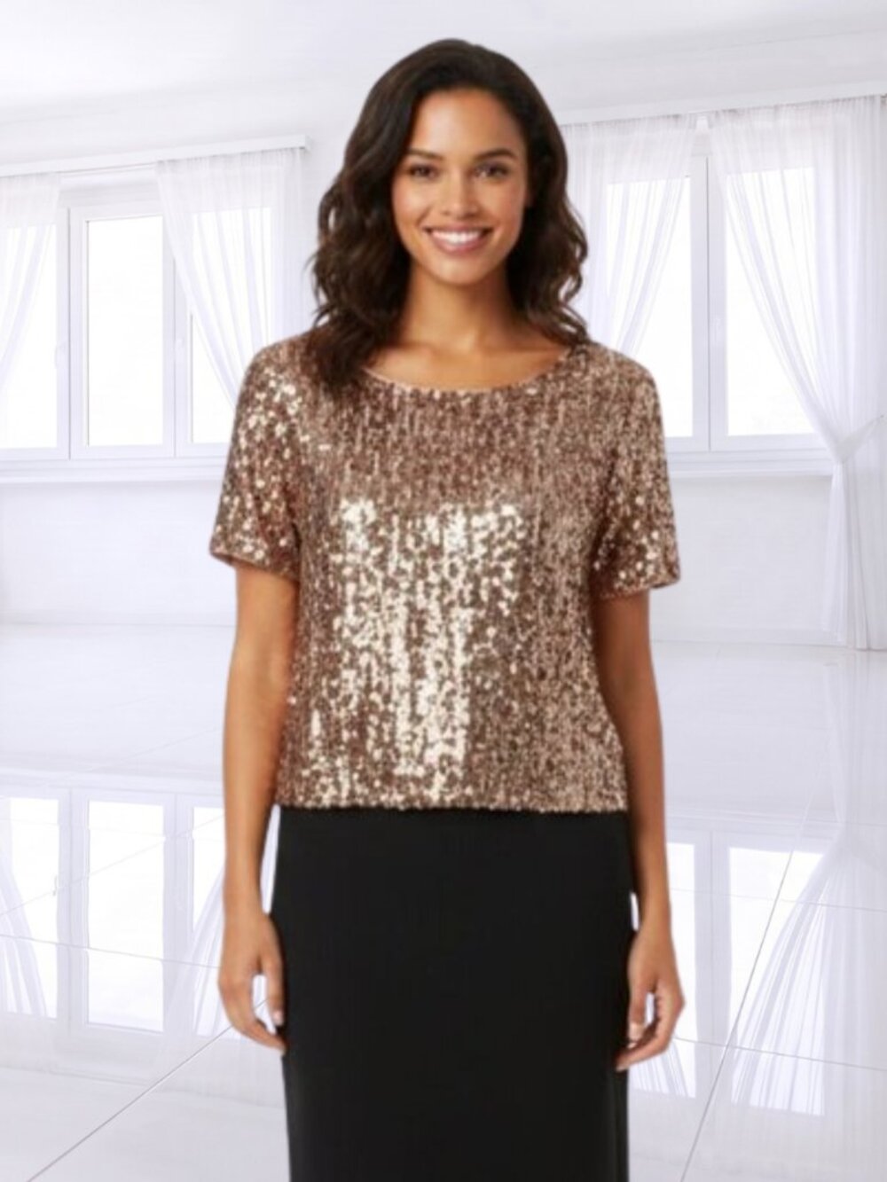 NWT Tildon Sequin Blouse XS | Metallic Bubble Rose Gold Pink Top Nordstrom Party